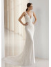 V Neck Beaded Ivory Lace Keyhole Back Wedding Dress